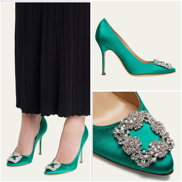 New MANOLO BLAHNIK Hangisi Buckle Satin Pumps 39 $1,195